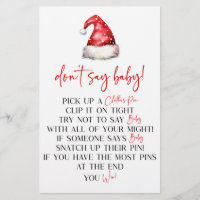 Santa Hat Christmas Don't Say Baby Shower Game