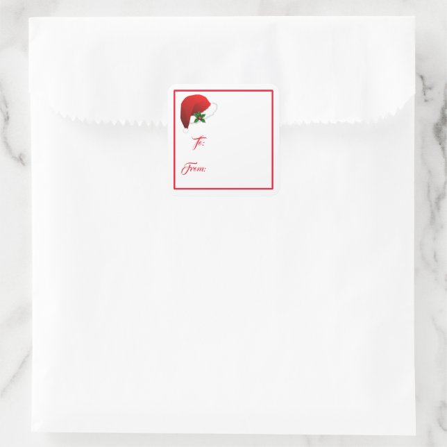 Santa Hat Christmas Holiday Gift Tag Sticker (Bag)