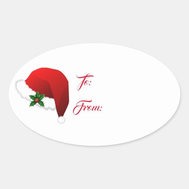 Santa Hat Christmas Holiday Gift Tag Sticker (Front)