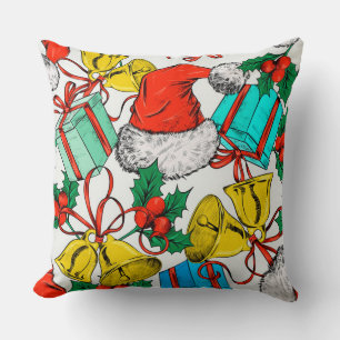 Santa Hat, Christmas holly, gifts and bells Cushion