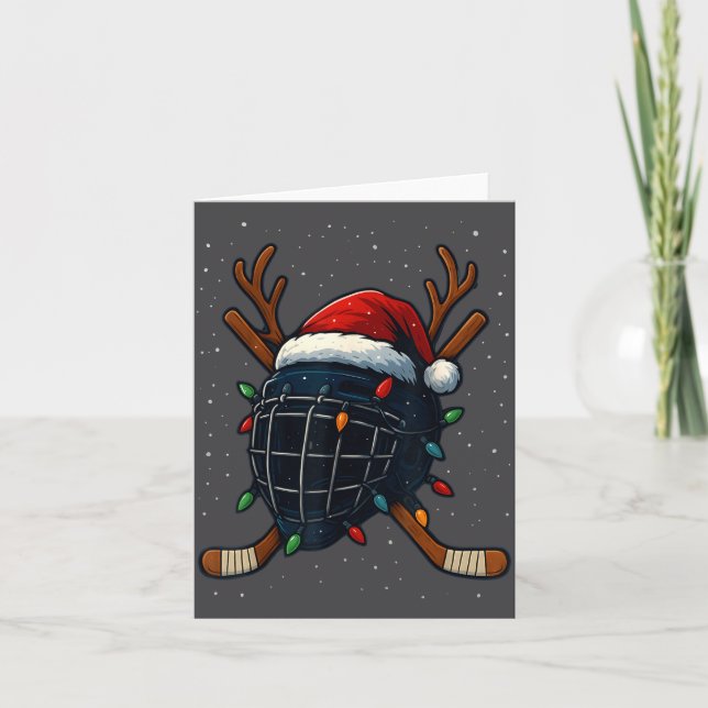 Santa Hat Christmas Ice Hockey Helmet Player Reind Card (Front)