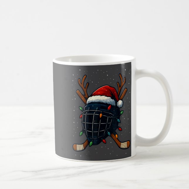 Santa Hat Christmas Ice Hockey Helmet Player Reind Coffee Mug (Right)