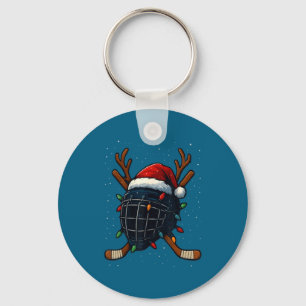 Santa Hat Christmas Ice Hockey Helmet Player Reind Key Ring