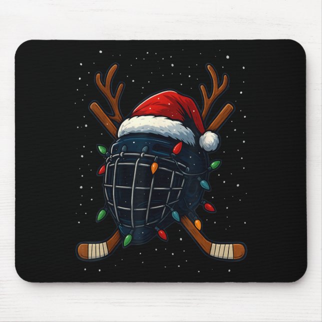 Santa Hat Christmas Ice Hockey Helmet Player Reind Mouse Mat (Front)