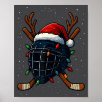 Santa Hat Christmas Ice Hockey Helmet Player Reind