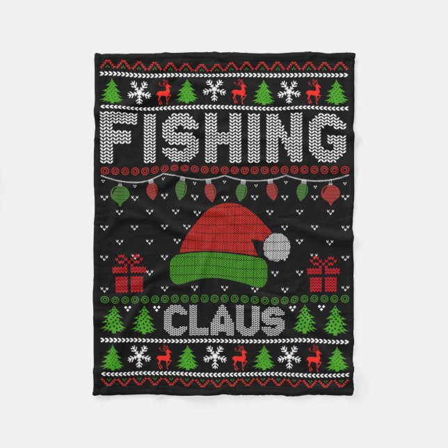 Santa Hat Christmas Light Fishing Claus Ugly Xmas  Fleece Blanket (Front)