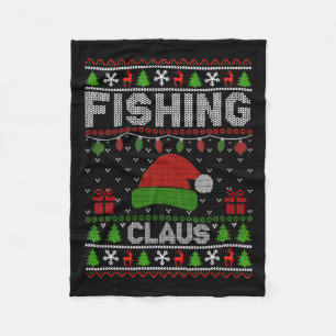 Santa Hat Christmas Light Fishing Claus Ugly Xmas Fleece Blanket