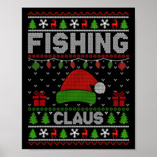 Santa Hat Christmas Light Fishing Claus Ugly Xmas Poster