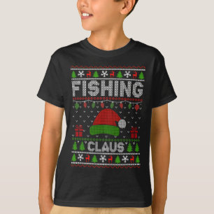 Santa Hat Christmas Light Fishing Claus Ugly Xmas T-Shirt