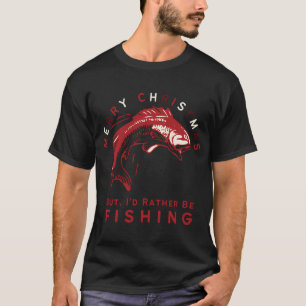 Santa Hat Christmas Light Fishing Claus Ugly Xmas T-Shirt