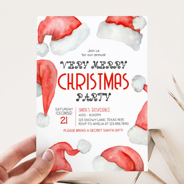 Santa Hat Christmas Party Invitation (Festive Santa Hat Christmas Party Invitation)