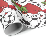 Santa Hat Christmas Soccer Ball | DIY Name Wrapping Paper<br><div class="desc">🥇AN ORIGINAL COPYRIGHT ART DESIGN by Donna Siegrist ONLY AVAILABLE ON ZAZZLE! Sport Christmas Gift Wrapping Paper ready for you to personalise. ✔NOTE: ONLY CHANGE THE TEMPLATE AREAS NEEDED! 😀 If needed, you can remove the text and start fresh adding whatever text and font you like. 📌If you need further...</div>