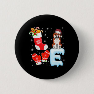 Santa Hat Christmas Stocking Holiday Akita Dog Lov 6 Cm Round Badge