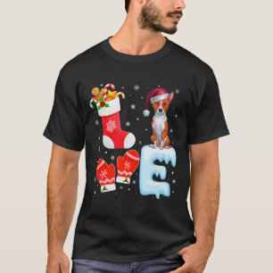 Santa Hat Christmas Stocking Holiday Basenji Dog L T-Shirt