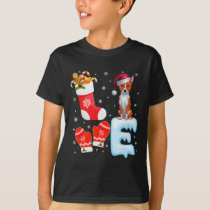 Santa Hat Christmas Stocking Holiday Basenji Dog L T-Shirt