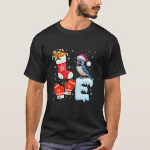 Santa Hat Christmas Stocking Holiday Blue Jay Bird T-Shirt