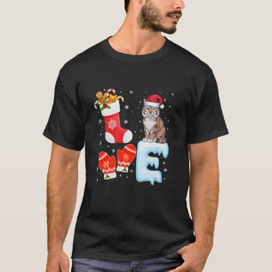 Santa Hat Christmas Stocking Holiday Bobcat Lovers T-Shirt
