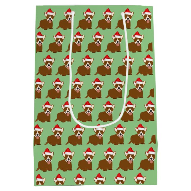 Santa Hat Corgi Medium Gift Bag (Back)