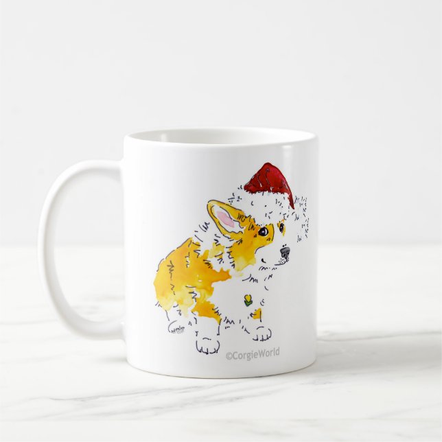 Santa Hat Corgi Mug (Left)