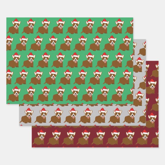 Santa Hat Corgi Wrapping Paper Sheet (Set)