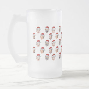 Santa Hat Custom Family Face 4 Photos Christmas Frosted Glass Beer Mug