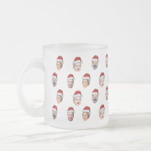 Santa Hat Custom Family Face 4 Photos Christmas Frosted Glass Coffee Mug