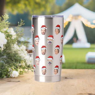 Santa Hat Custom Family Face 4 Photos Christmas Insulated Tumbler