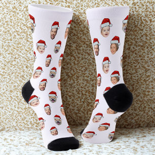 Santa Hat Custom Family Face 4 Photos Christmas Socks