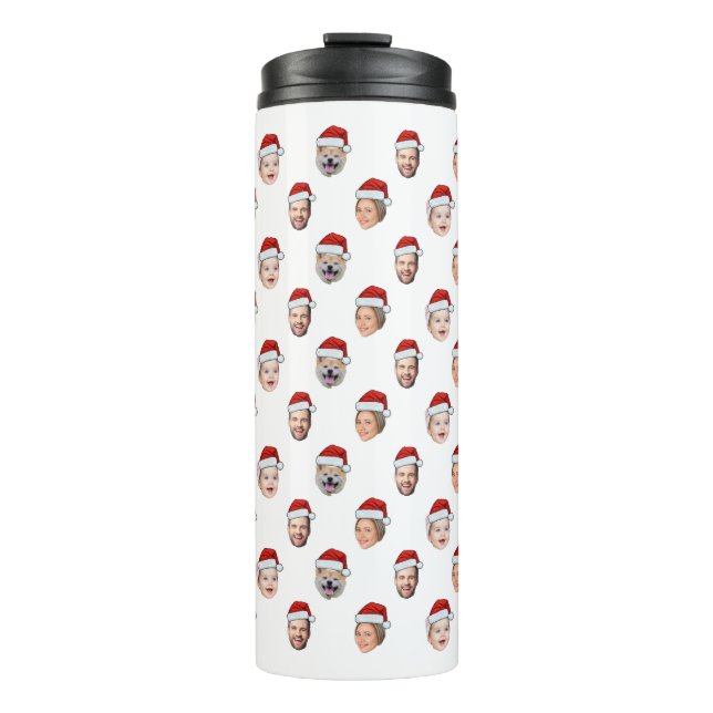 Santa Hat Custom Family Face 4 Photos Christmas Thermal Tumbler (Front)
