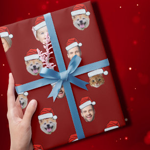 Santa Hat Custom Family Face 5 Photos Christmas Wrapping Paper