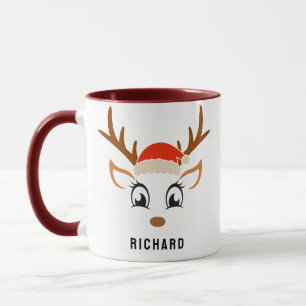 Santa Hat Cute Reindeer Boy Christmas Maroon Mug