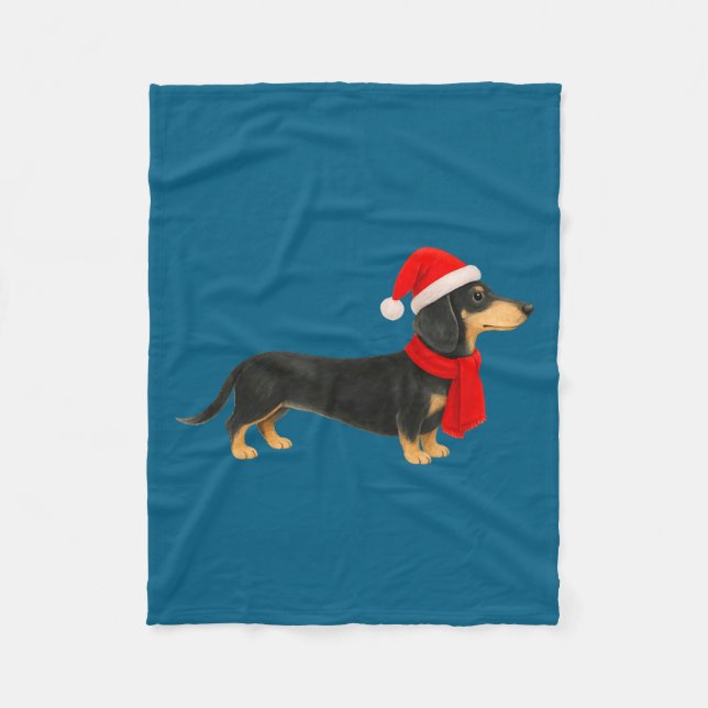 Santa Hat Dachshund Christmas Funny Cute Dog Mom  Fleece Blanket (Front)