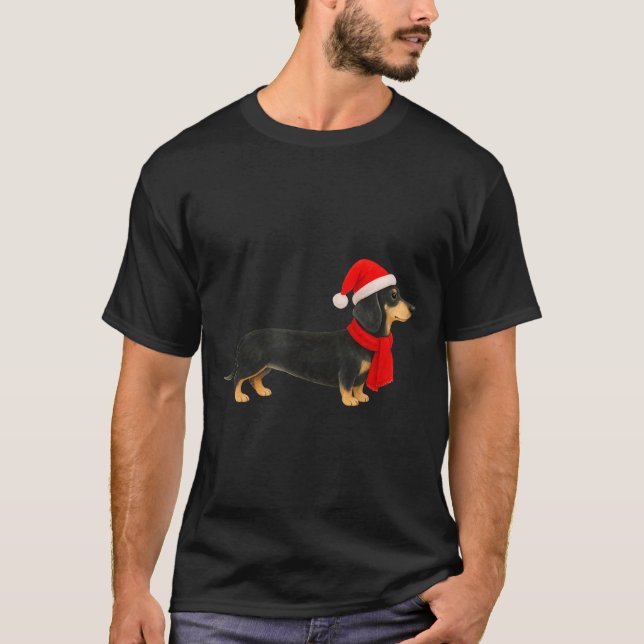 Santa Hat Dachshund Christmas Funny Cute Dog Mom  T-Shirt (Front)