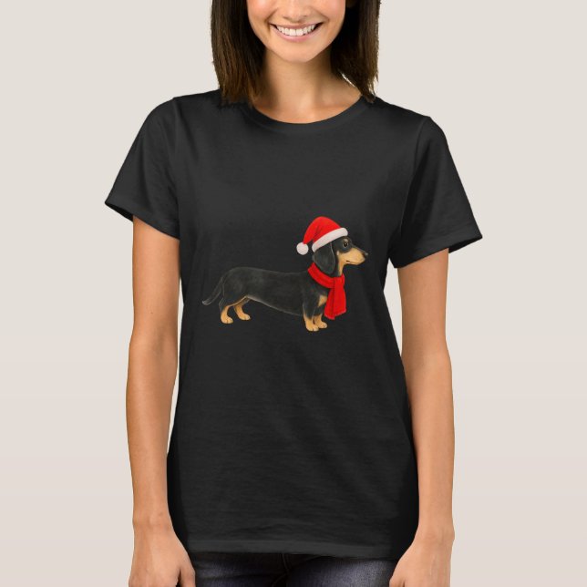 Santa Hat Dachshund Christmas Funny Cute Dog Mom  T-Shirt (Front)