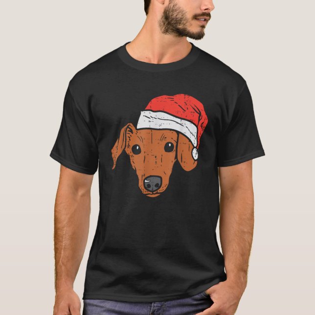 Santa Hat Dachshund Christmas Xmas Wiener Weiner D T-Shirt (Front)