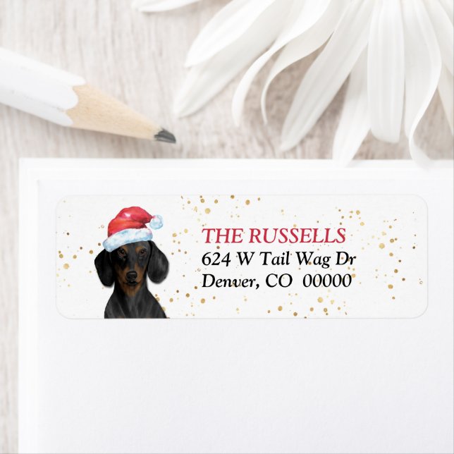 Santa Hat Dachshund Dog Christmas Return Address (Insitu)