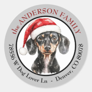 Santa Hat Dachshund Dog Return Address Classic Round Sticker