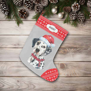 Santa Hat Dalmatian Snowflake Border Large Christmas Stocking