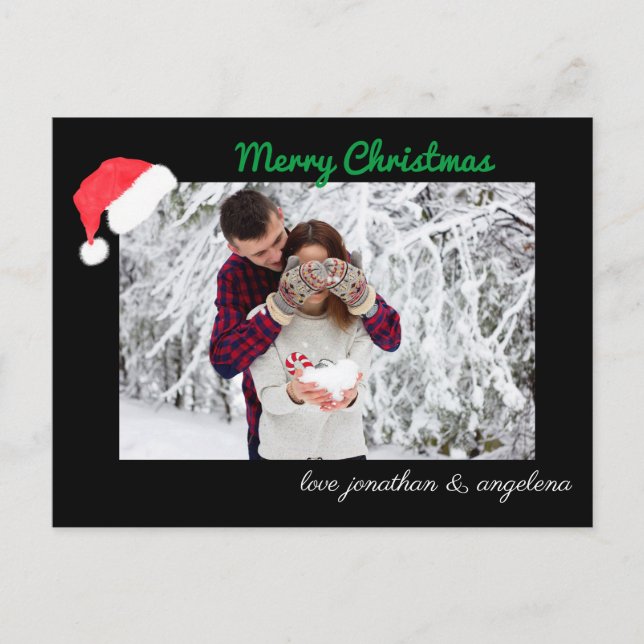 Santa Hat & Deer Custom Photo Postcard (Front)