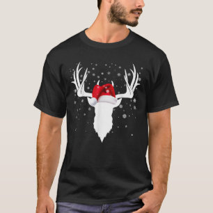 Santa Hat Deer Hunting Christmas Reindeer Xmas Paj T-Shirt