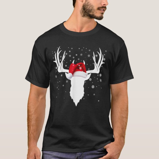 Santa Hat Deer Hunting Christmas Reindeer Xmas Paj T-Shirt (Front)