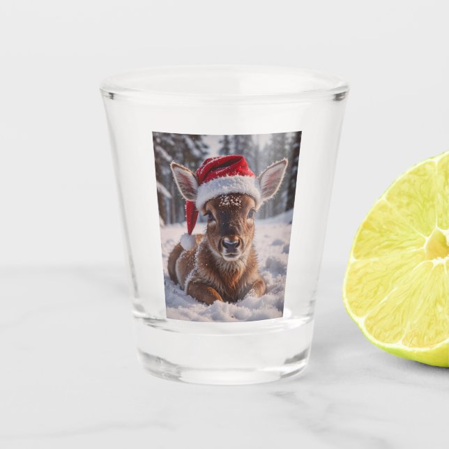 Santa Hat Deer Shot Glass (Front)