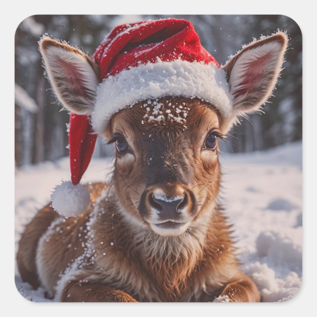 Santa Hat Deer Stickers (Front)