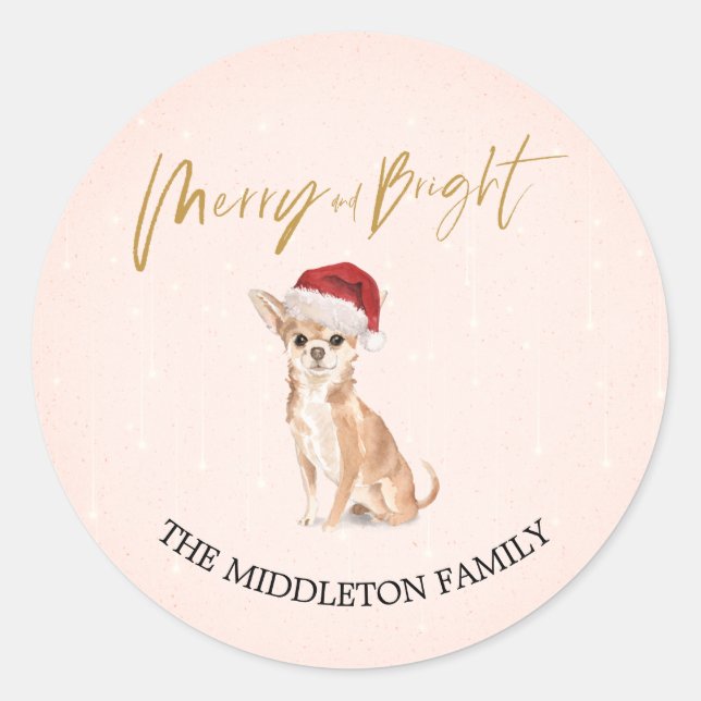Santa Hat Dog Chihuahua Merry Christmas Classic Round Sticker (Front)