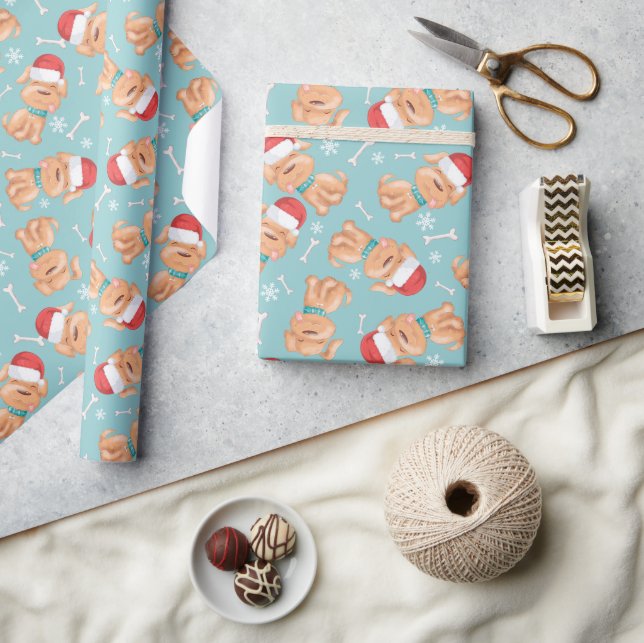 Santa Hat Dog Christmas Wrapping Paper (Crafts)