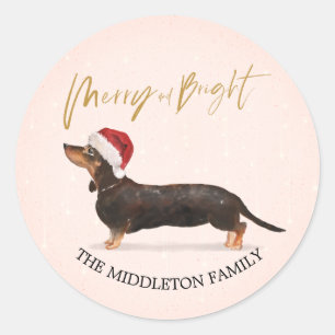 Santa Hat Dog Dachshund Merry Christmas Classic Round Sticker