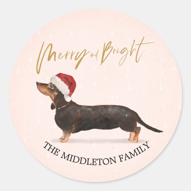 Santa Hat Dog Dachshund Merry Christmas Classic Round Sticker (Front)