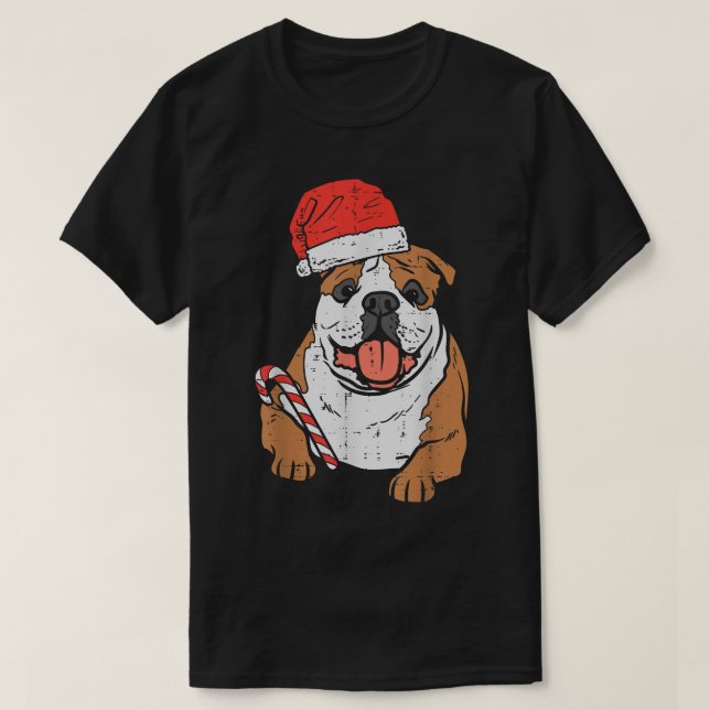 Santa Hat English Bulldog Dog Christmas Pyjamas Xm T-Shirt (Design Front)