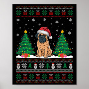 Santa Hat English Mastiff Dog Xmas Tree Lights Ugl Poster