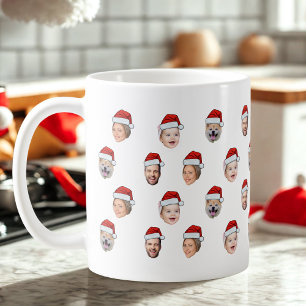 Santa Hat Face Custom Family Face 4 Photos Face Coffee Mug
